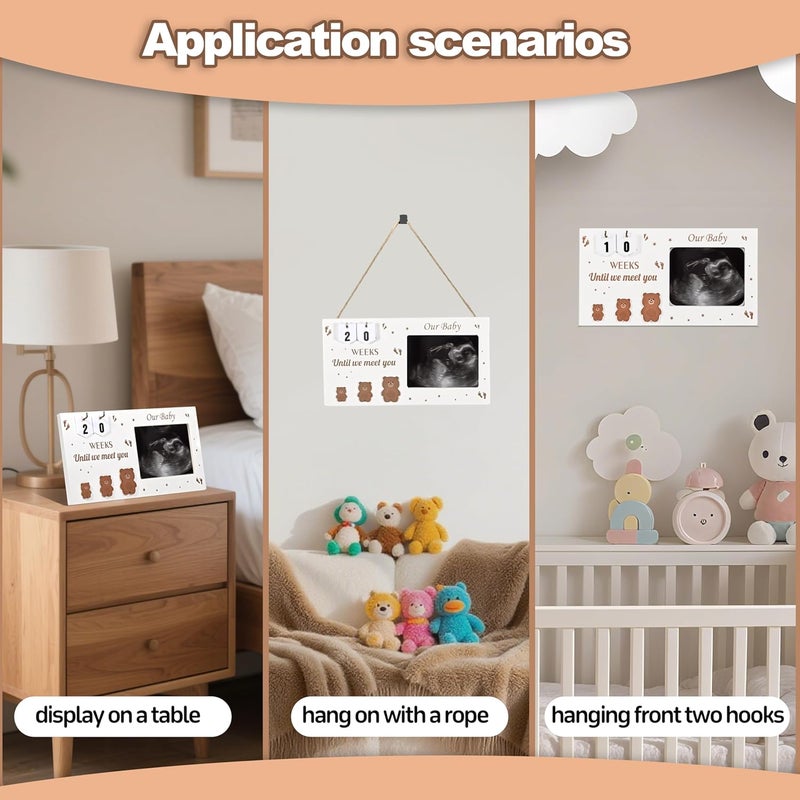 DACO MIN Pregnancy Countdown Sonogram Picture Frame with Number Cards & Newborn Handprint Kit – Bear-Themed Ultrasound Keepsake Gift for Expecting Parents & Grandparent Reveal (Brown) - Image 5